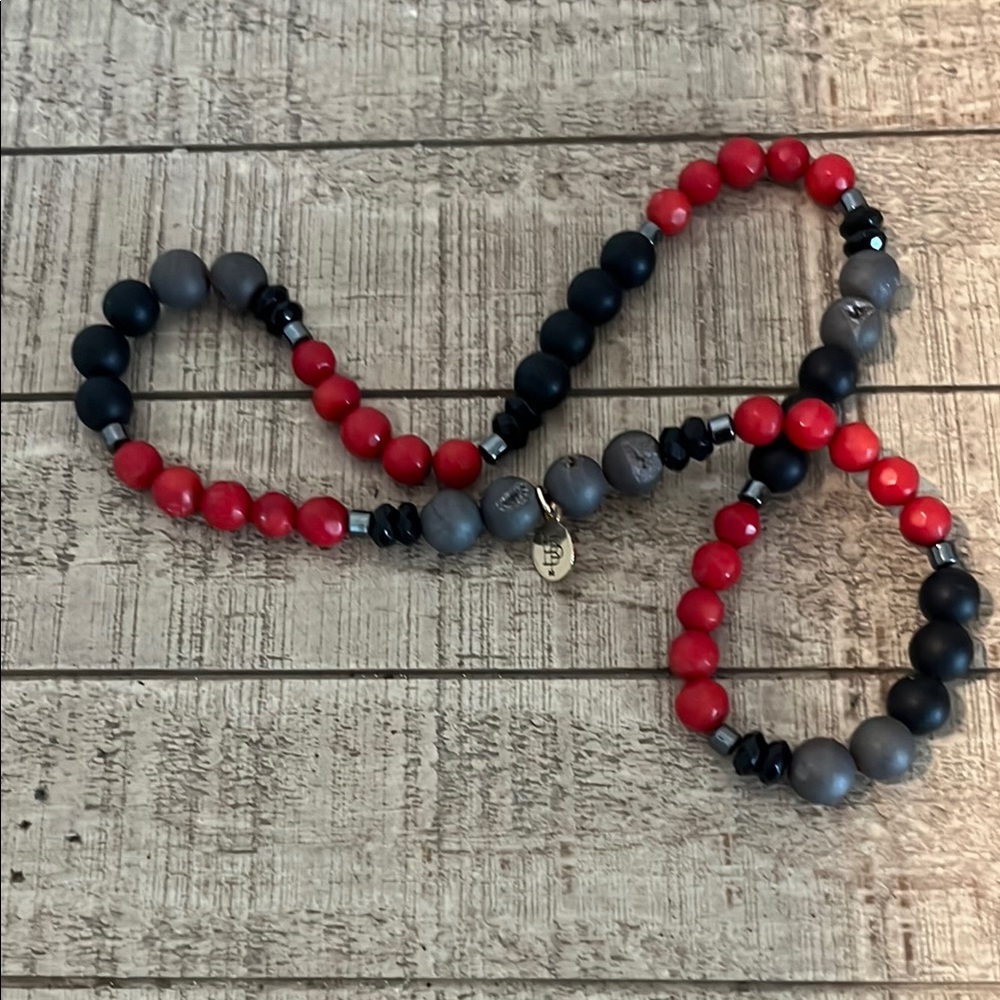Red and Black Beaded Bracelet Set